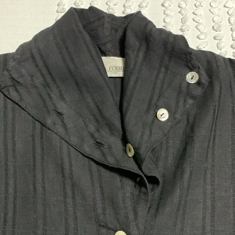 La FIXSUN Women’s 100% Linen Hi-Low Textured Boxy Black Button-Up Shirt USA XL - Picture 7 of 16